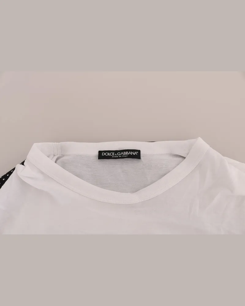 Dolce & Gabbana Women's White Cotton Black Silk Scarf Top T-Shirt Black