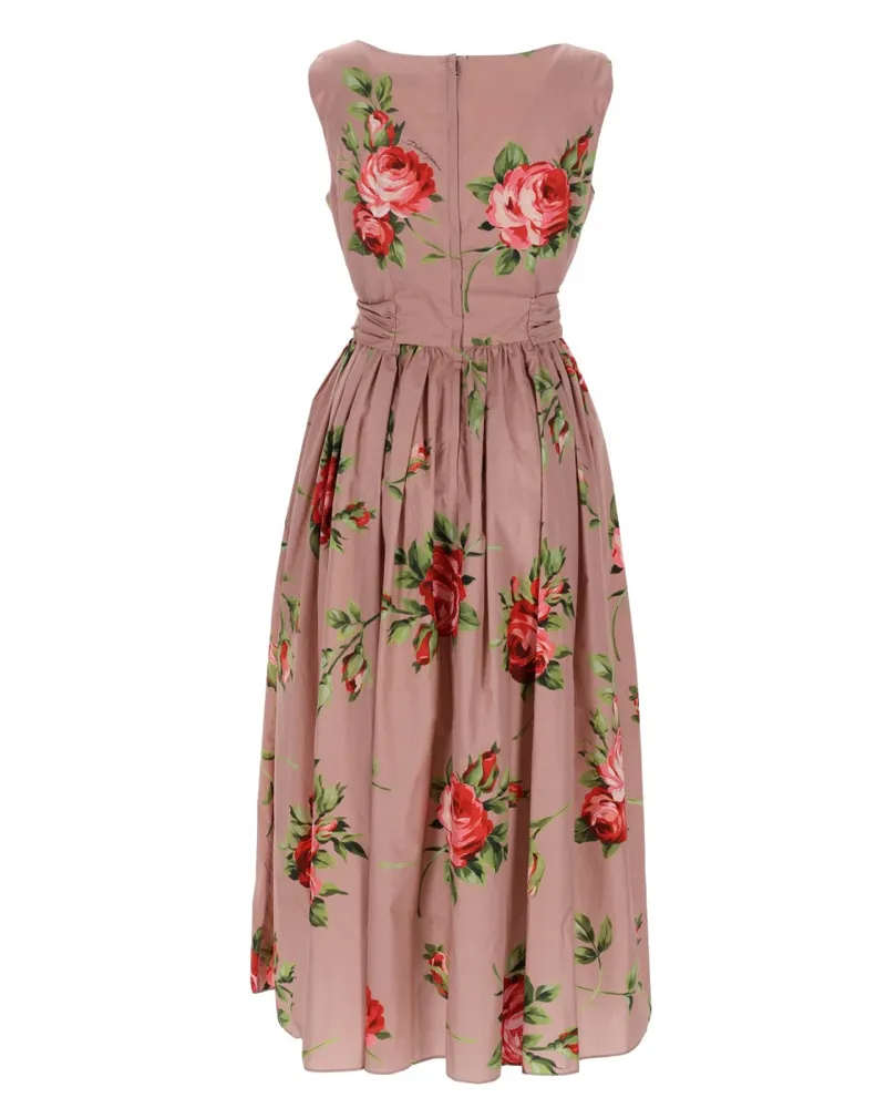 Dolce & Gabbana Rose Bouquet Print Cotton Midi Dress — Pink Pink