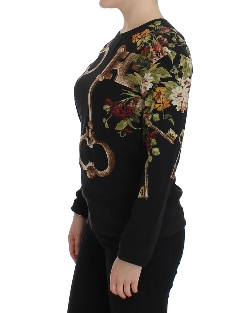 Dolce & Gabbana Women's Black Key Floral Print Silk Blouse Top Black