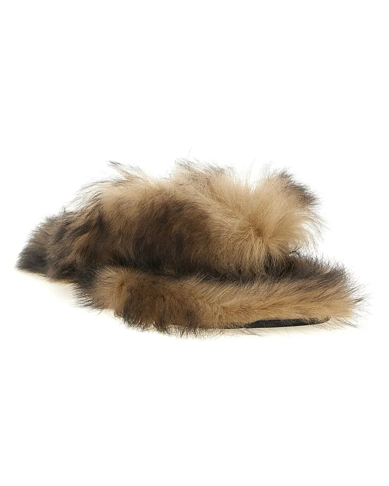 Dolce & Gabbana Long-Haired Sheepskin Sandals — Tan Tan