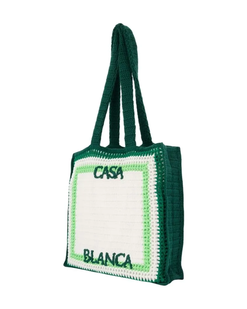 Casablanca Paris Unisex Crochet Shopper Bag -  Cotton Green Totes-Shopping-Bags Green