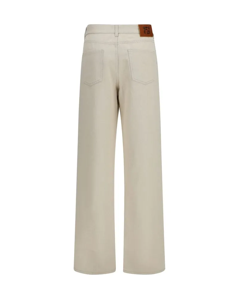 Fendi Women's Beige Cotton Straight-Leg Jeans Clothing Beige