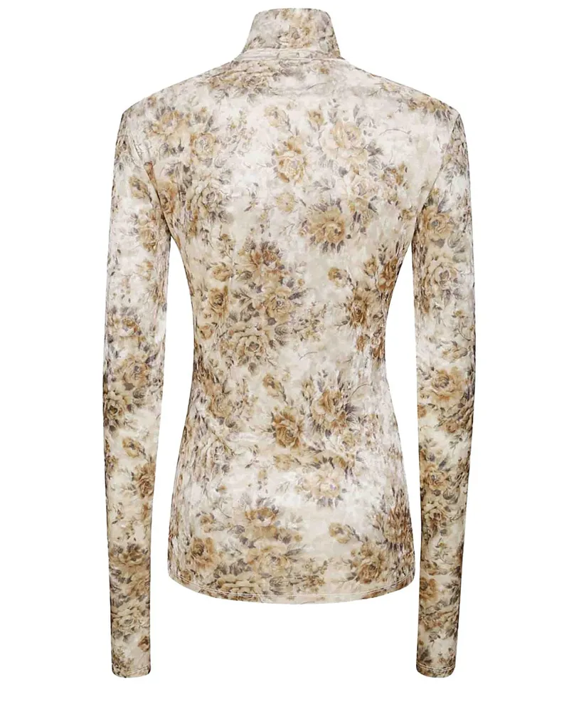 Ganni Floral Print Recycled Polyester Blouse — Multicolor Multicolor