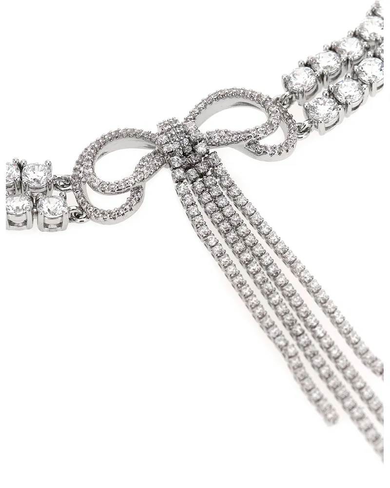 Self-Portrait Crystal Bow Necklace — Silver Silver