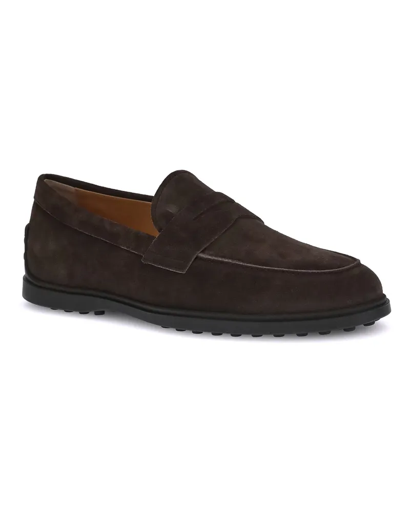 TOD'S Men's Suede Loafers Testa Moro Calf Leather Bos Taurus Testa