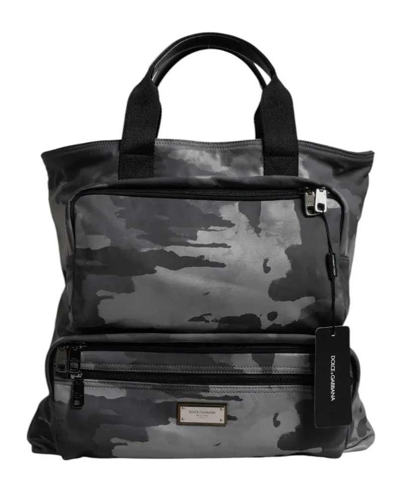 Dolce & Gabbana Men's Black Camouflage Shoulder Strap Logo Plaque Bag Cotton Nylon Polyester Calf Black