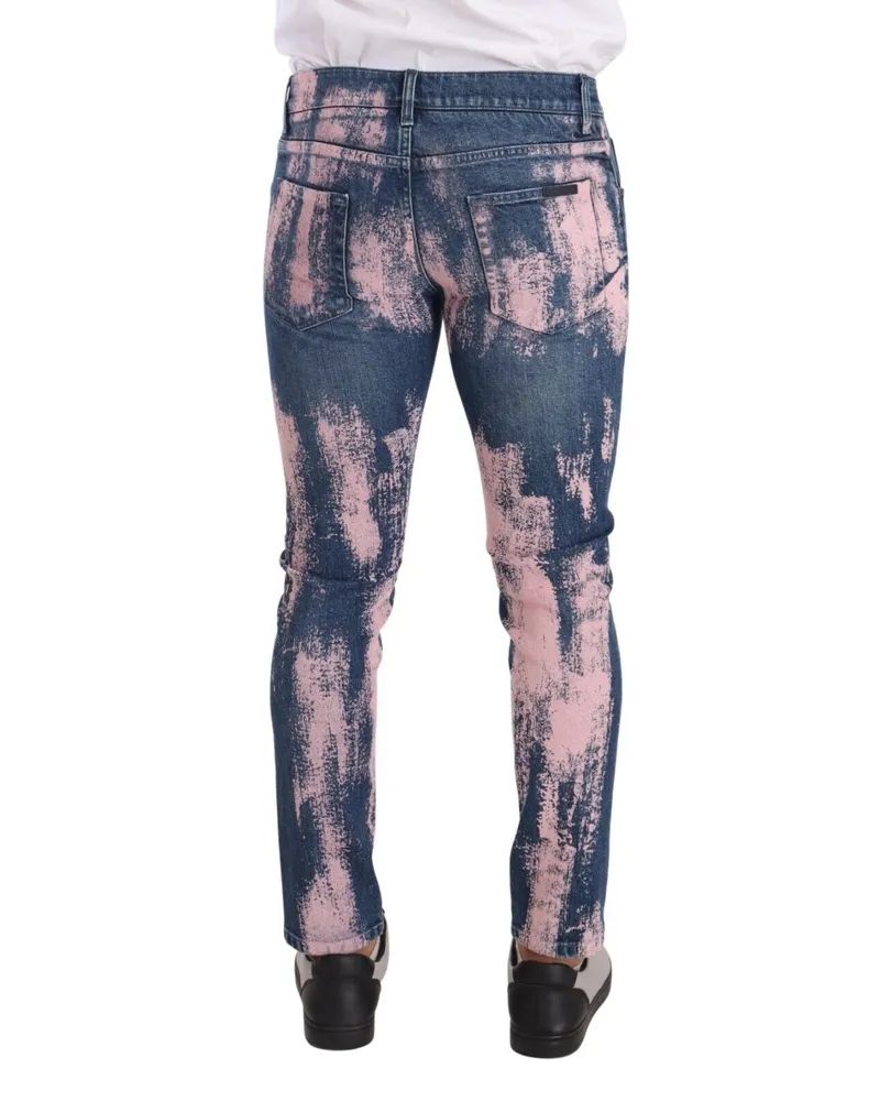 Dolce & Gabbana Men's Blue Pink Tie Dye Cotton Skinny Denim Jeans Elastane Clothing Blue