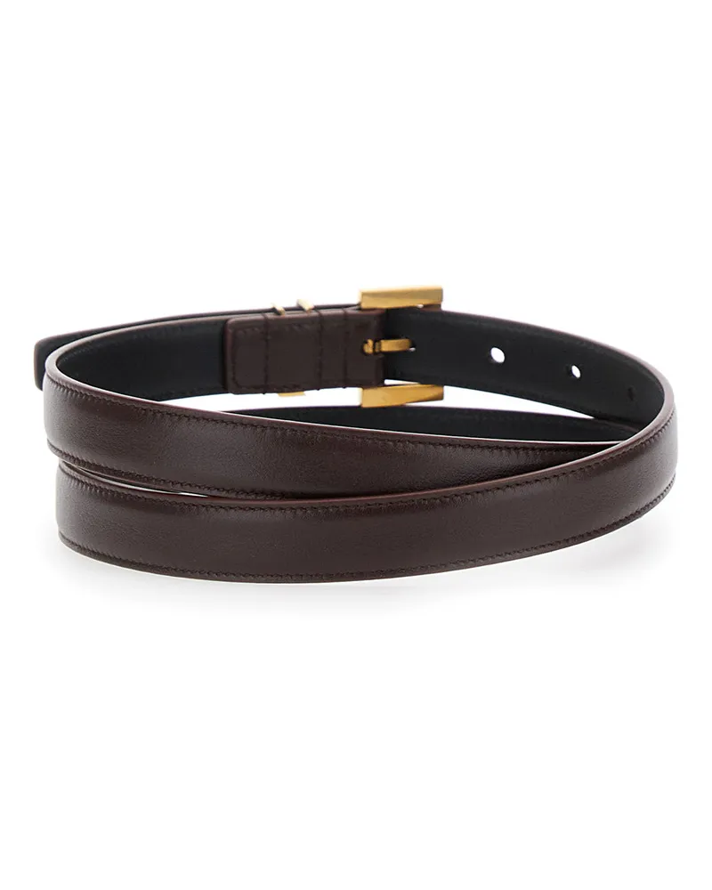 Saint Laurent Women's Belt Cassandre Loop Brown Leather Calf Brown