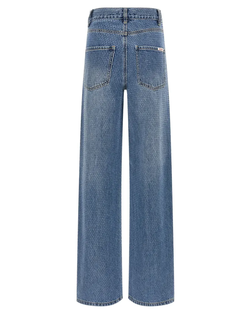 Self-Portrait Rhinestone-Embellished Straight-Leg Jeans — Blue Blue