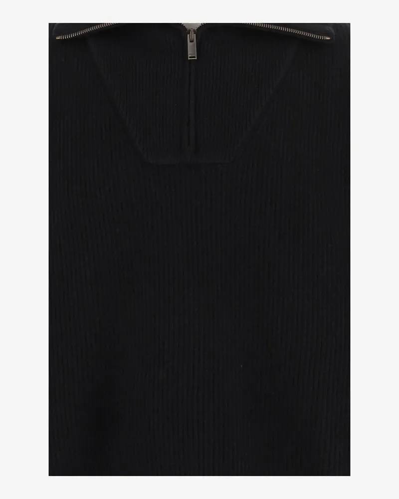Saint Laurent Men's Sweater Half-Zip Ribbed Wool Black Black