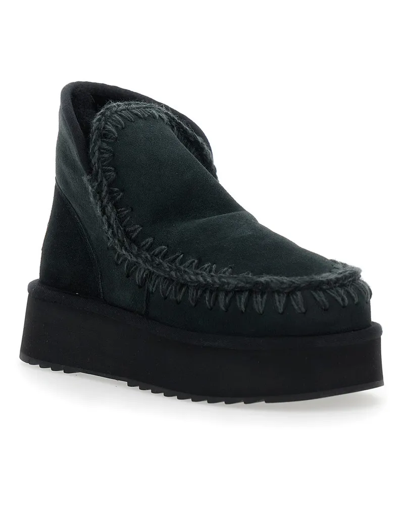 Mou Women's Black Suede Ankle Boots With Braided Detail Sheep Black
