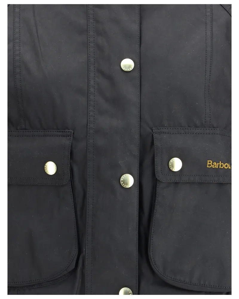 Barbour Women's Cropped Waxed Jacket With Gold Snaps Black-Classic Cotton Puffer Black/classic Black