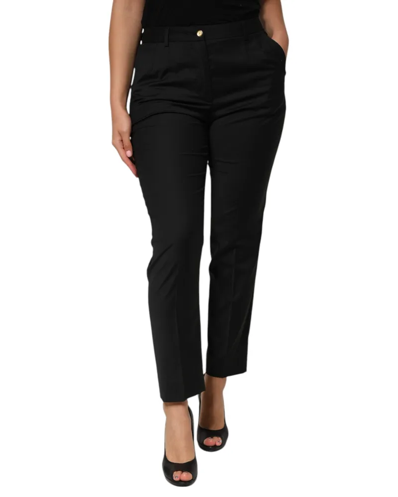 Dolce & Gabbana Black Polyester Tapered Women Trouser Pants Wool Elastane Black
