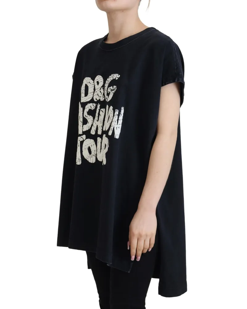 Dolce & Gabbana Women Black D&g Fashion Round Neck Cotton T-Shirt Black