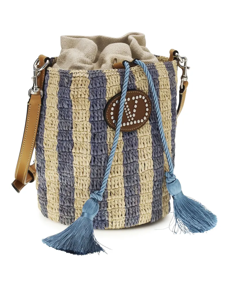 Valentino Garavani Women's Striped Raffia Bucket Bag Nat-Azzurro-Nat-Nat.camel-Azz-Selleria Nat-azzurro/nat/nat.camel/azz/selleria Multicolor