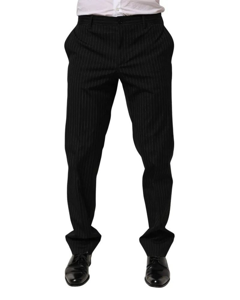 Dolce & Gabbana Men's Pinstriped Wool Blend Trousers Black Black