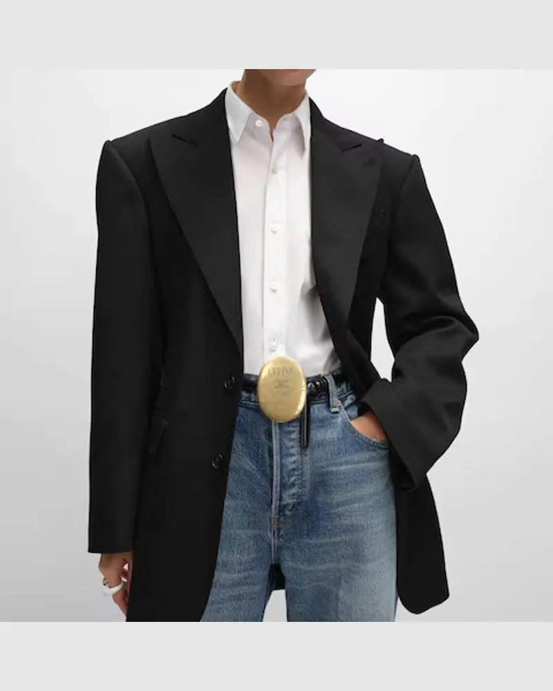 Celine Single-Breasted Wool Blazer — Black Black