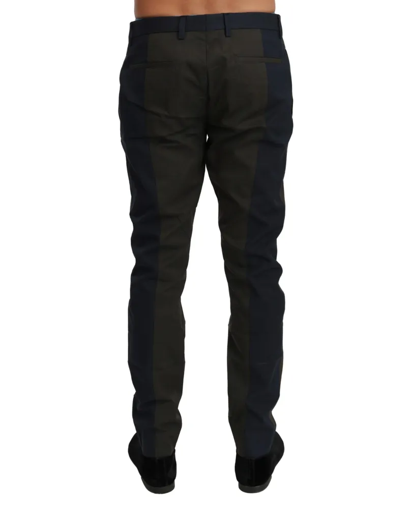 Dolce & Gabbana Men's Blue Gray Stripes Trouser Cotton Pants Nylon Gray
