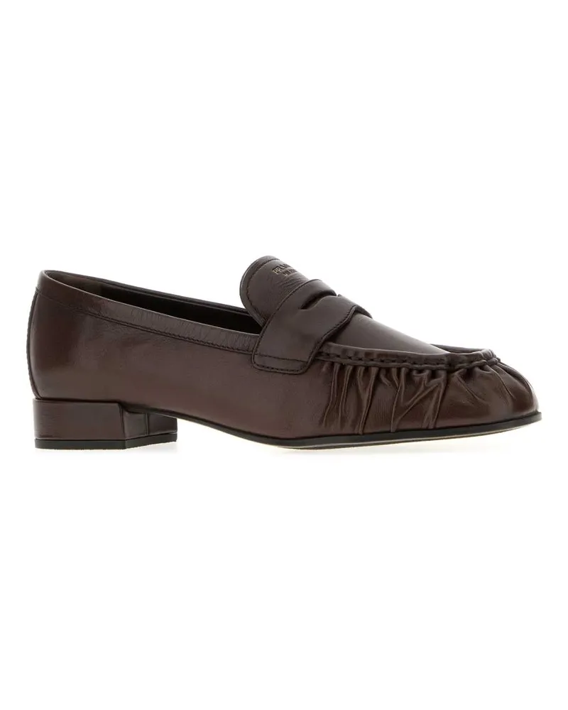 Prada Women's Dark Brown Leather Loafers Moro Mocassini Brown
