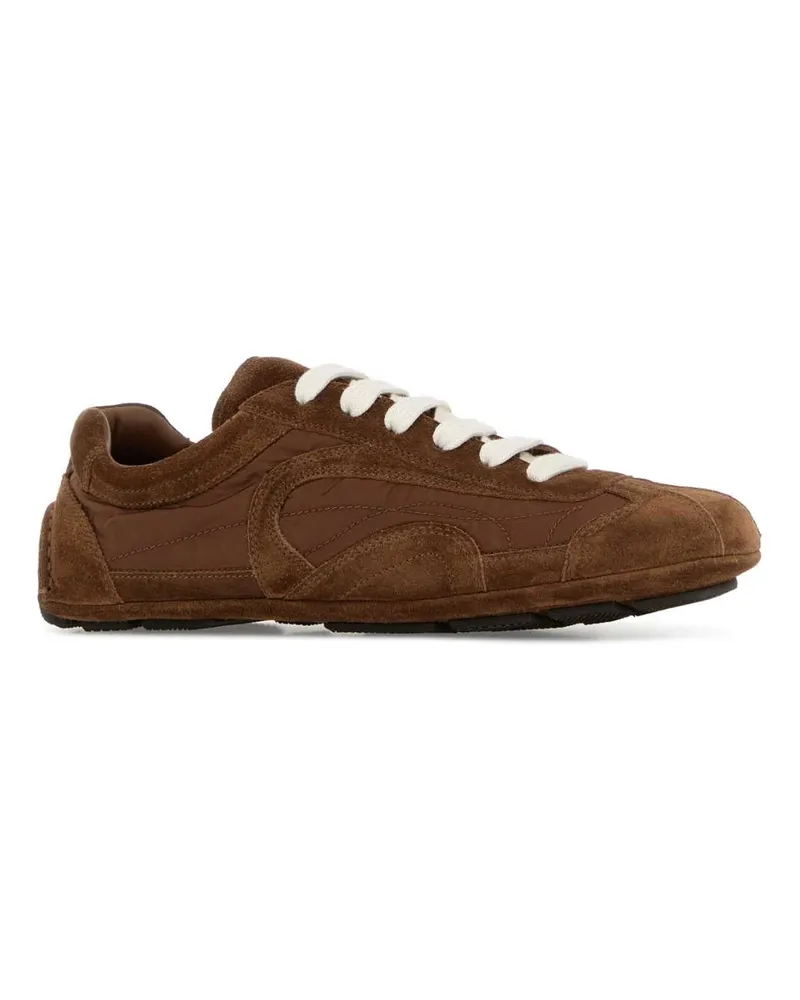 Prada Women's Brown Suede And Re-Nylon Montecarlo Re-Edition 2005 Sneakers Palissandro Brown