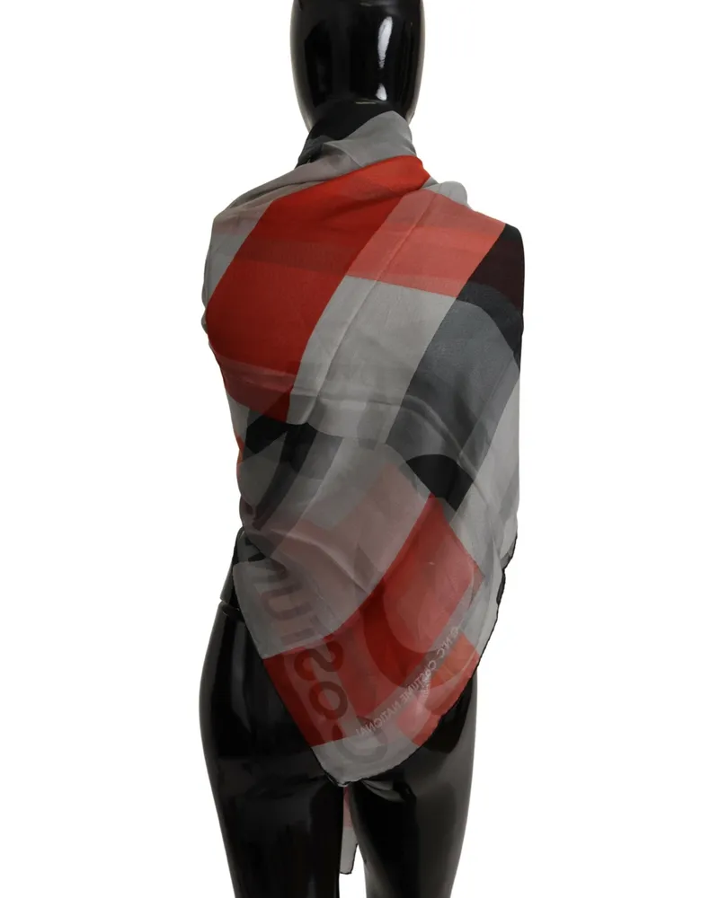 CoSTUME NATIONAL Women's Gray Red Shawl Foulard Wrap Scarf Patterned Silk Gray