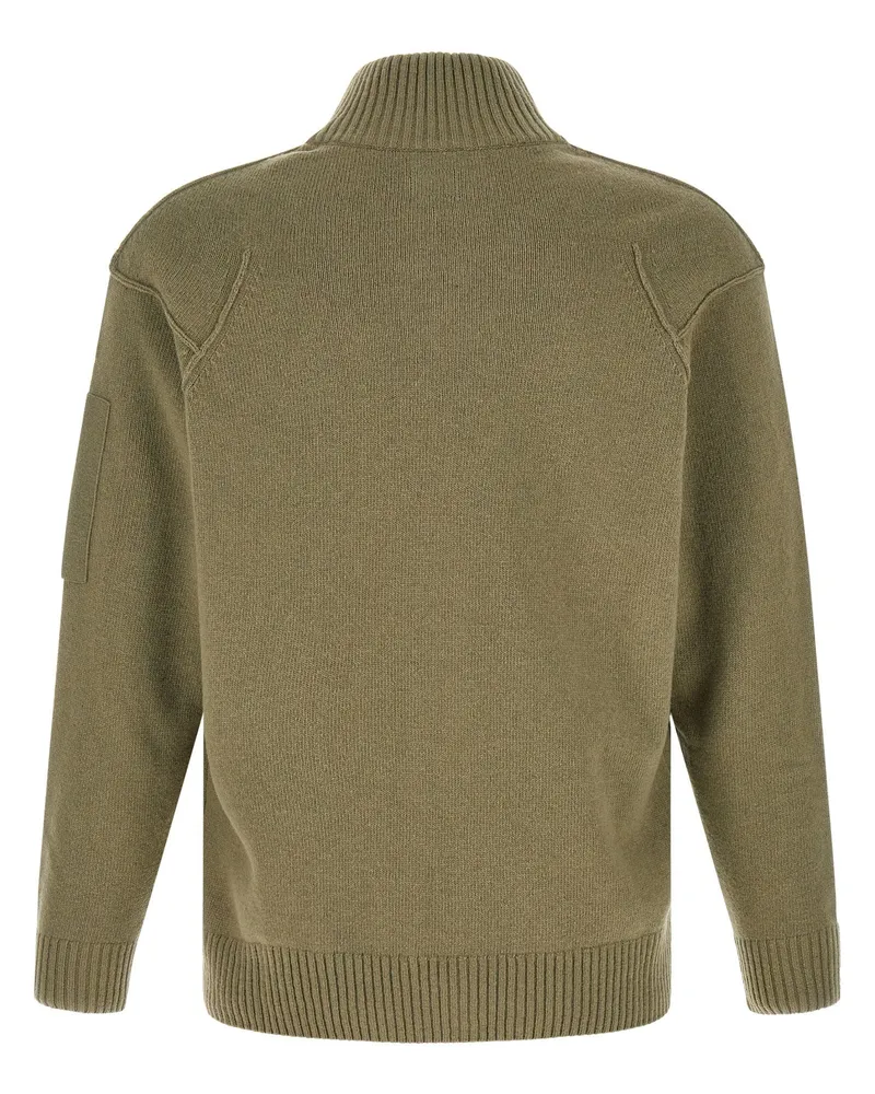 C.P. Company Lambswool with Lens Pocket Detail Cardigan — Olive Olive