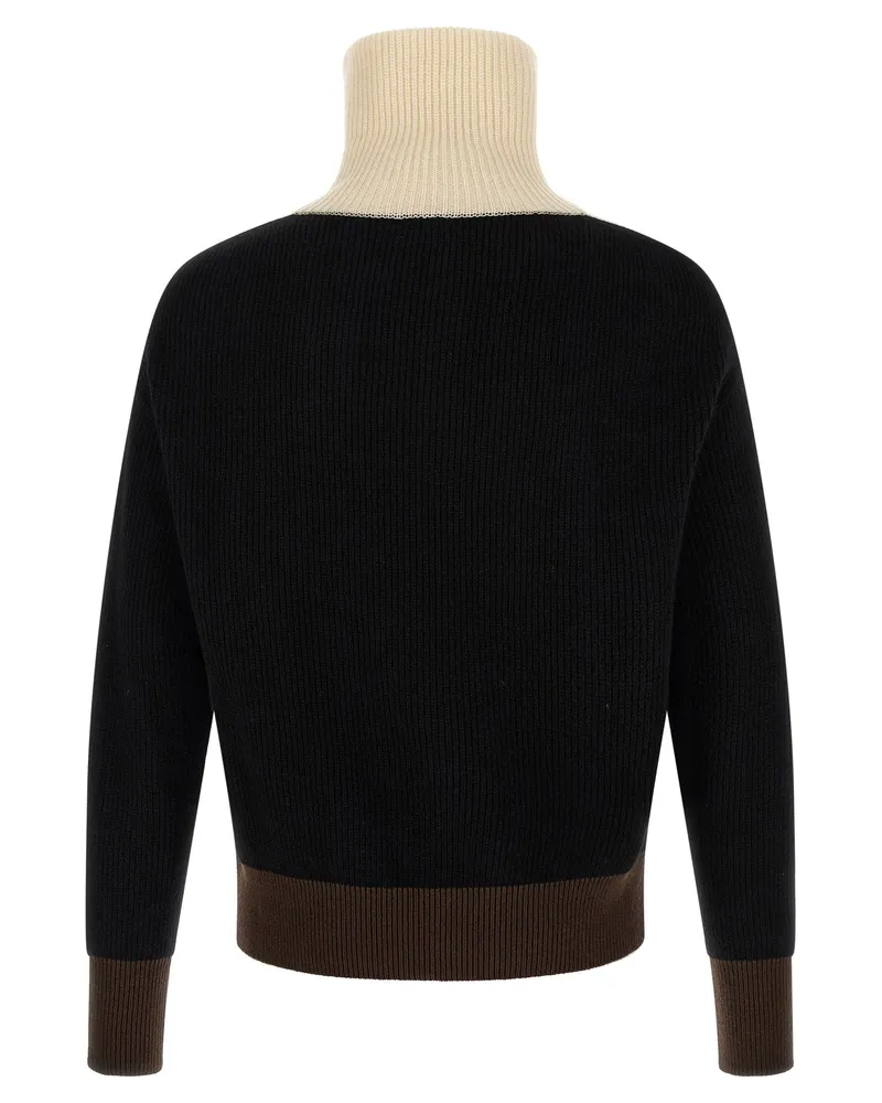Kiton Color-Block Ribbed Cashmere Sweater — Black Black