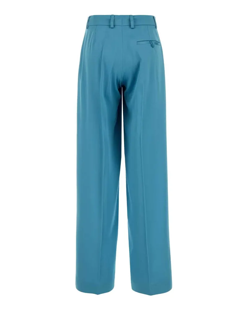 Stella McCartney Women's Light-Blue Satin Wide-Leg Pant Steelblue Acetate Pantaloni Trousers Blue