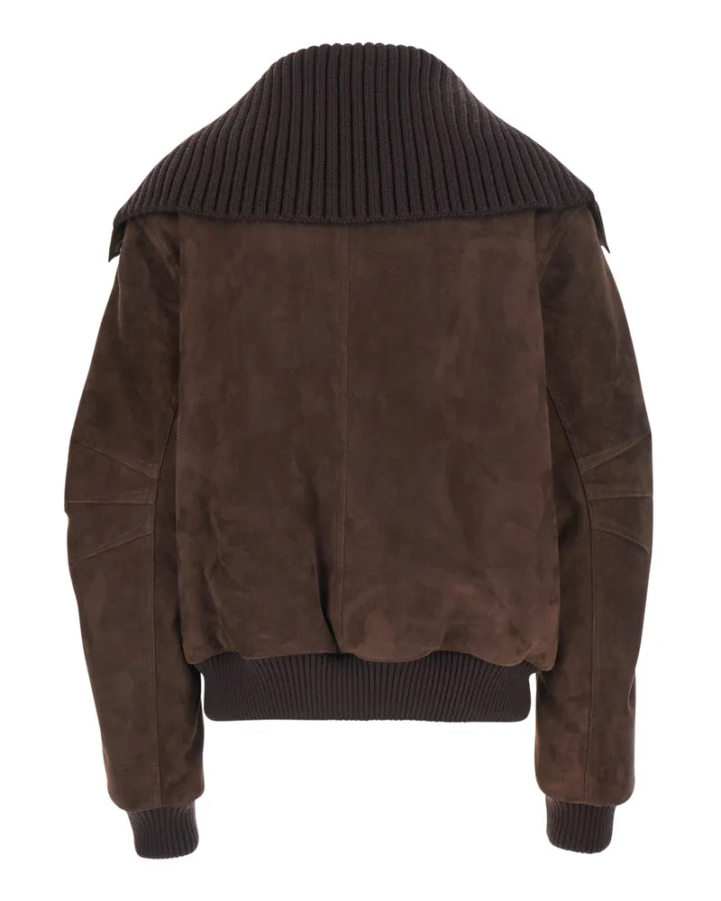 ATTICO Women's Bomber Jacket Brown Suede Coat Brown