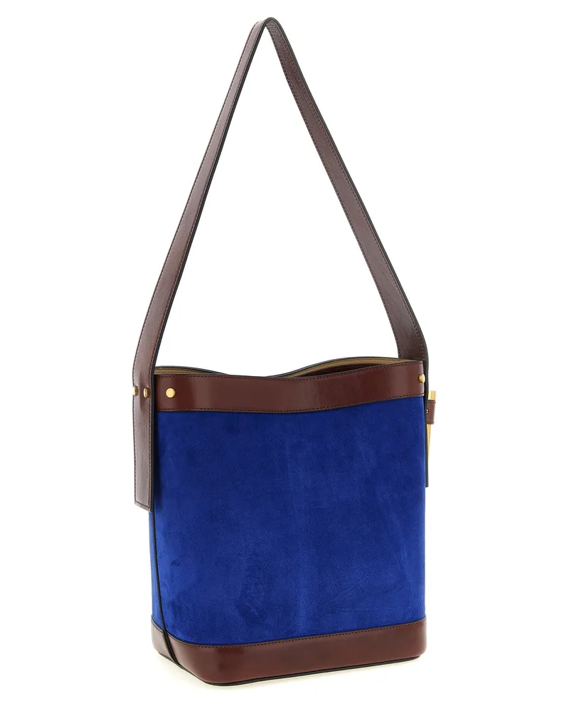Versace Medusa Cameo Suede Bucket Bag — Blue Blue