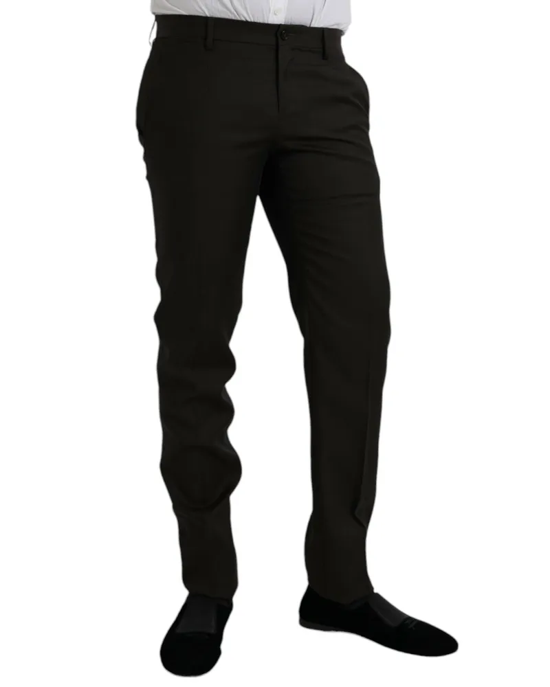 Dolce & Gabbana Men's Dark Brown Wool Slim Fit Formal Pants Virgin Silk Brown