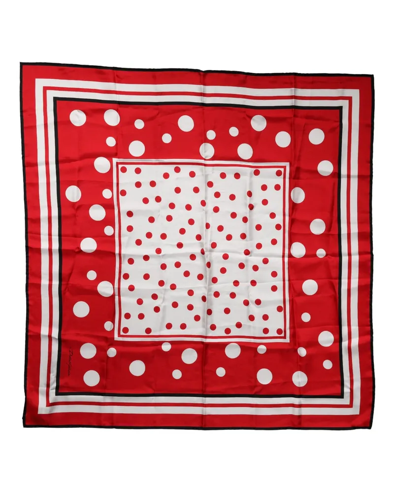 Dolce & Gabbana Women's Red White Polka Dot Square Foulard 90cm X 88cm Scarf And Silk Red