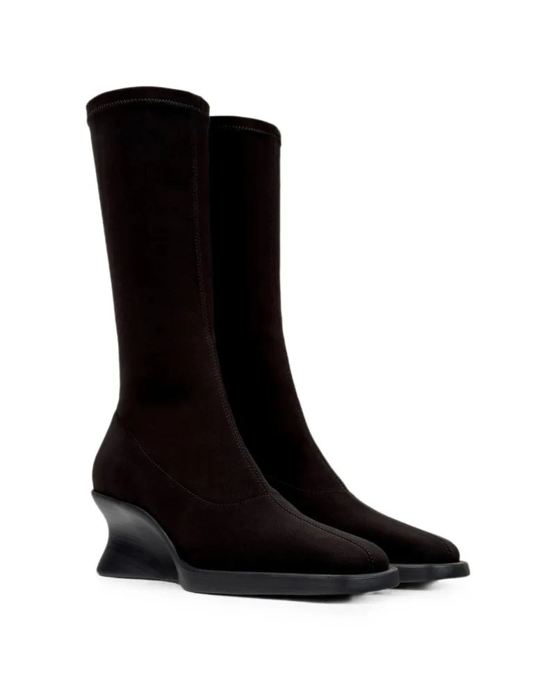 Camper Stretch Recycled Nylon Wedge Boot — Black 