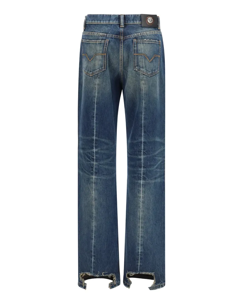 Versace Women's Denim Jeans Straight-Leg Dirty Blue Cotton Blue