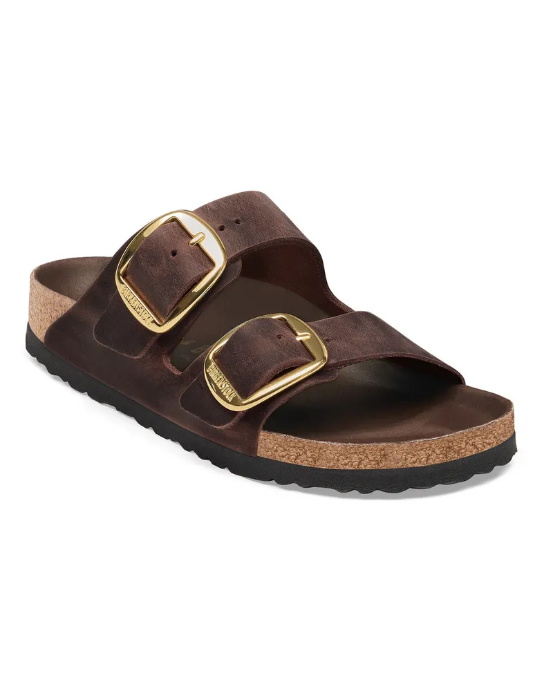 Birkenstock Women's Slippers Arizona Big Buckle Brown Oiled Leather Flat Shoes Brown