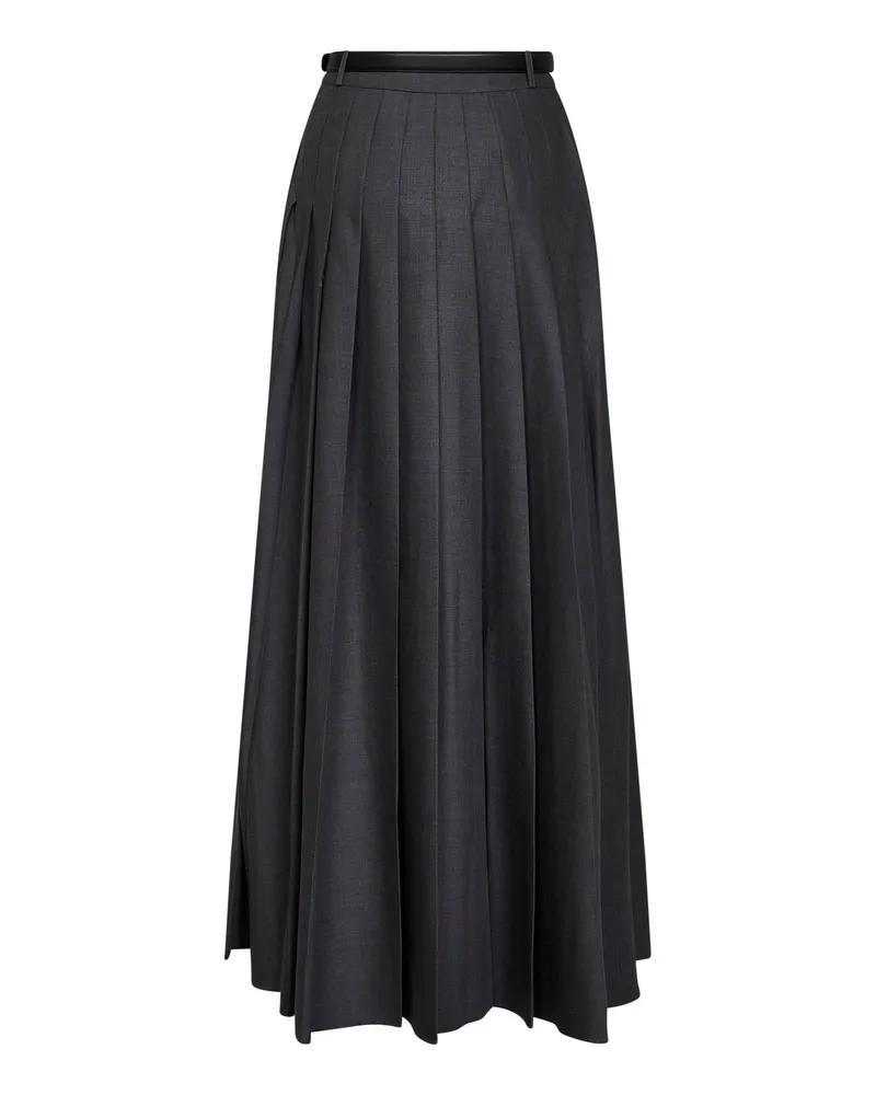 Self-Portrait Women's Skirt Belted Pleated Maxi, Grey Wool Blend Polyester Gray