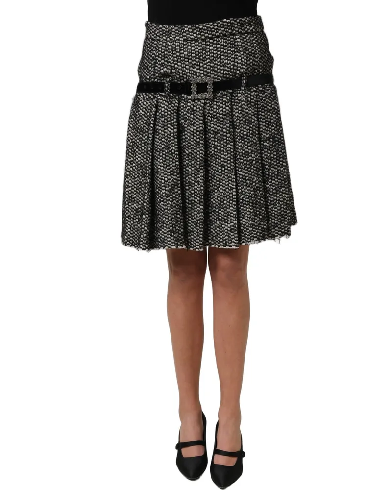 Dolce & Gabbana Women's Black White Tweed High Waist Pleated Skirt Black
