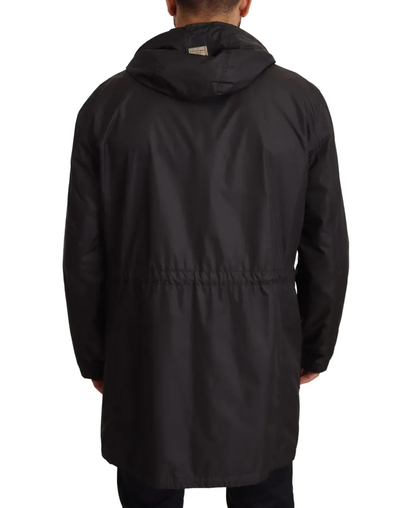 Dolce & Gabbana Black Hooded Mens Trench Coat Jacket Polyester Clothing Black