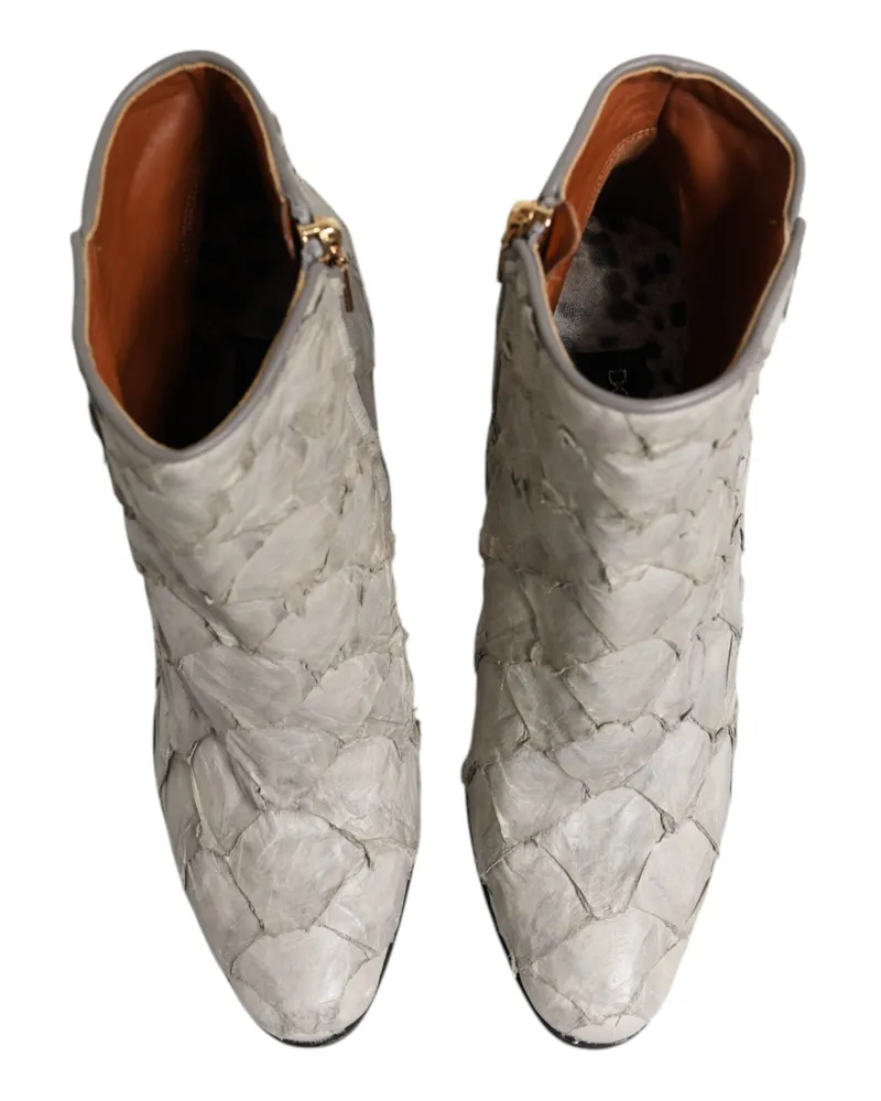 Dolce & Gabbana Women's Off White Leather Heels Ankle Boots Shoes White