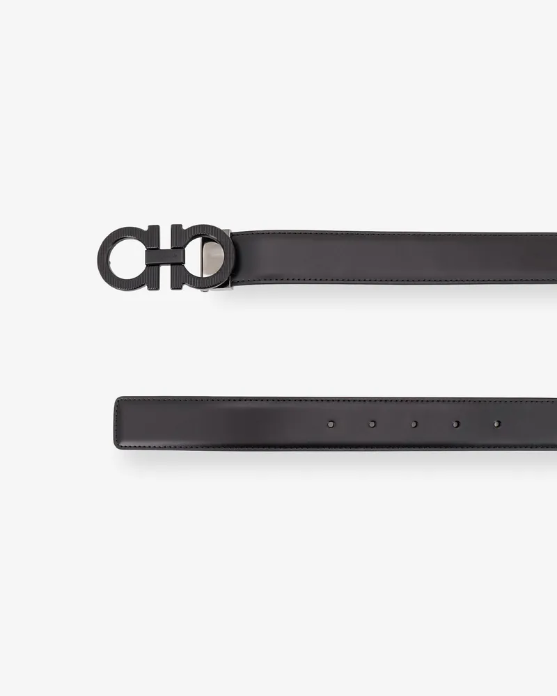 Ferragamo Men's Reversible Gancini Leather Belt Black Black
