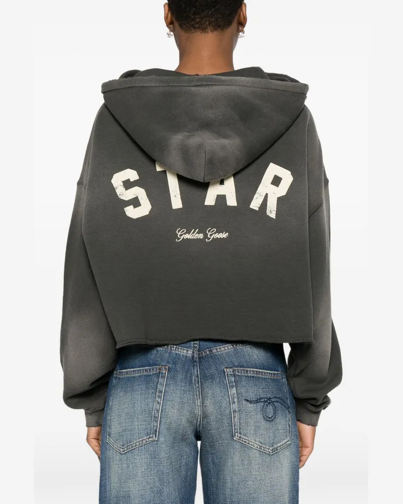 Golden Goose Cropped Cotton Hoodie — Charcoal Charcoal