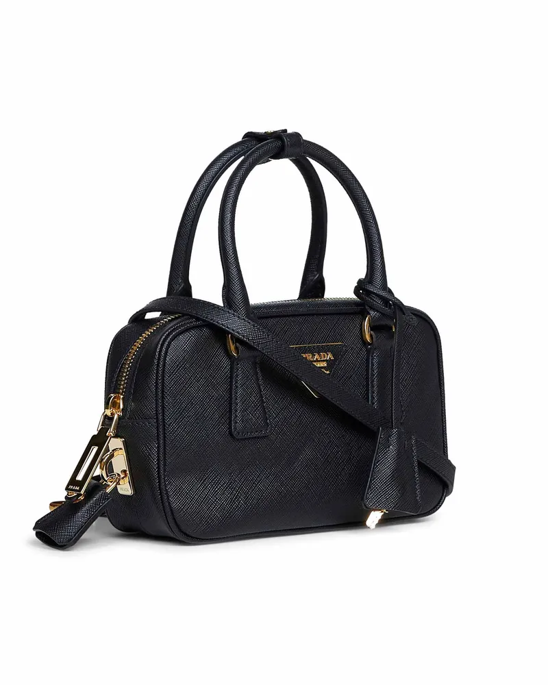 Prada Women's Top-Handle Shoulder Bag Black Saffiano Leather Calf Handbags Hand Black