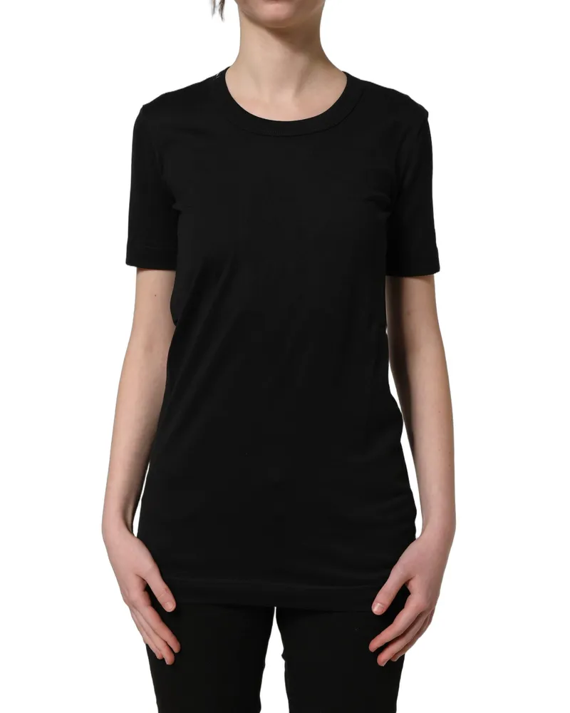 Dolce & Gabbana Women's Black Cotton Short Sleeves Crew Neck T-Shirt Black