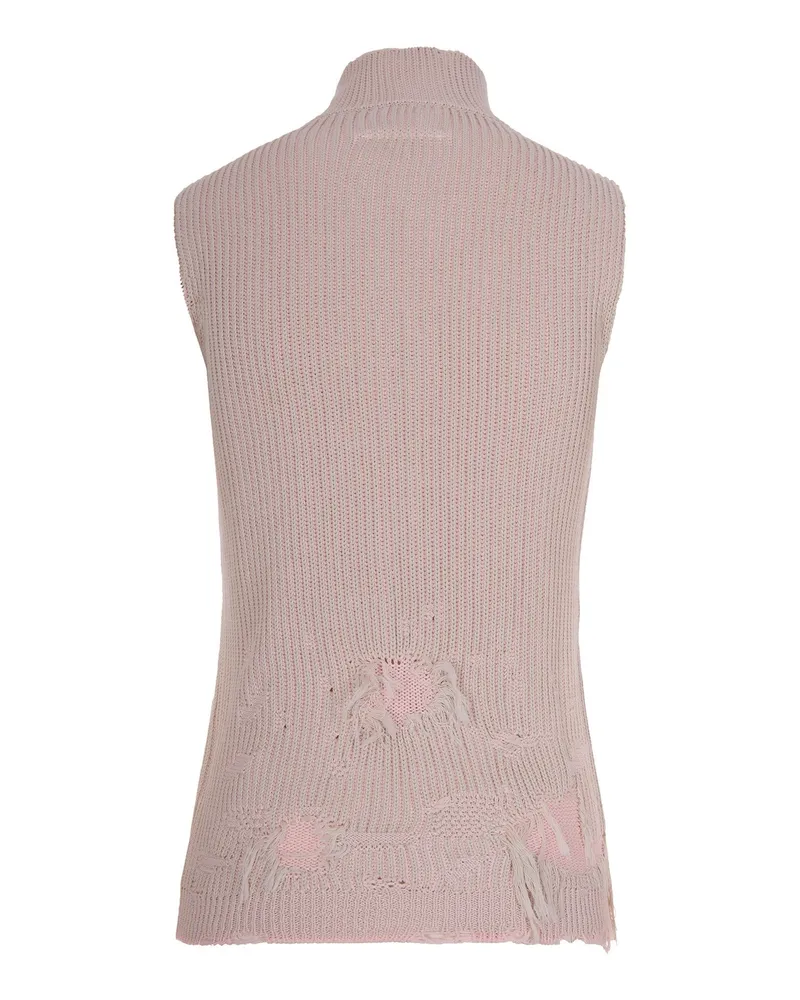 Maison Margiela Women Ribbed Knit Gilet Light Grey-Rose Cotton Jumpers Sweater Pink