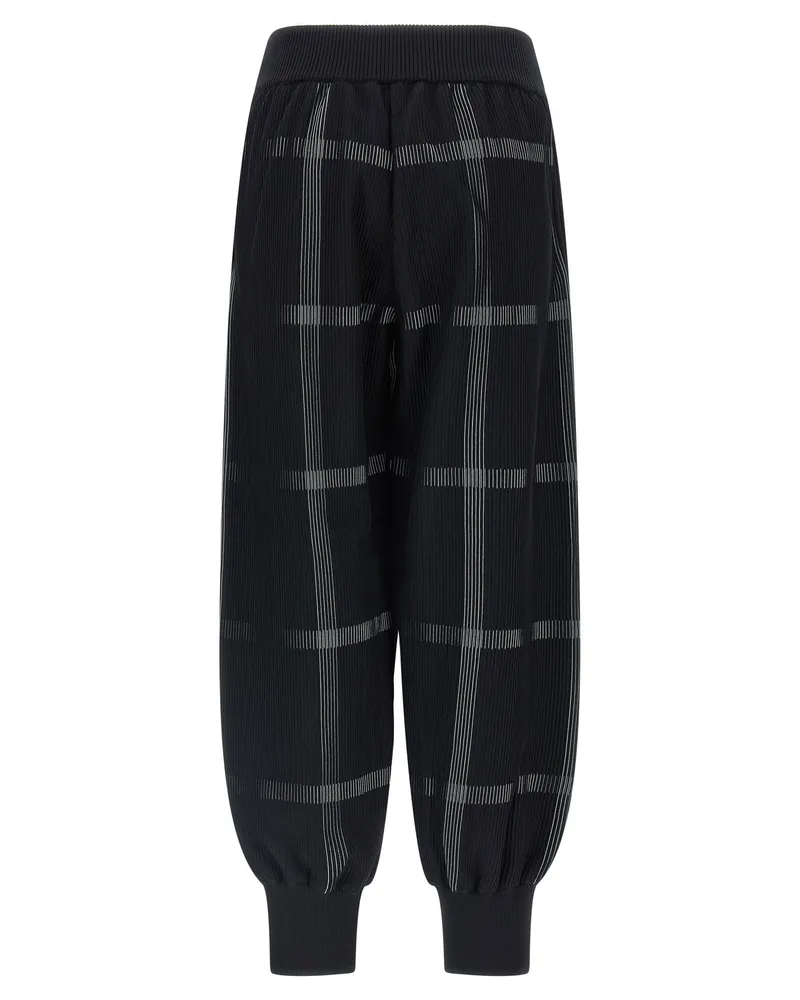 Issey Miyake Pleated Knit Check Jogging Pants — Black Black