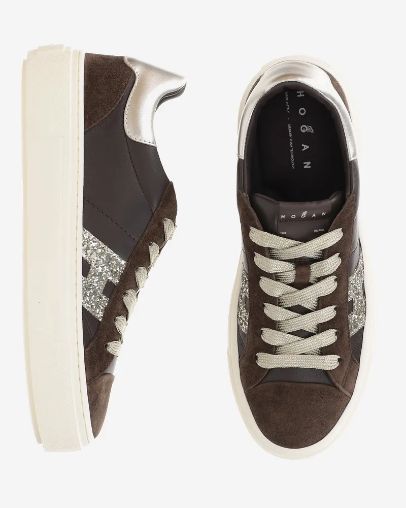 Hogan Women's Sneakers Crosswind Brown Leather-Suede Leather And Suede Trainers Brown