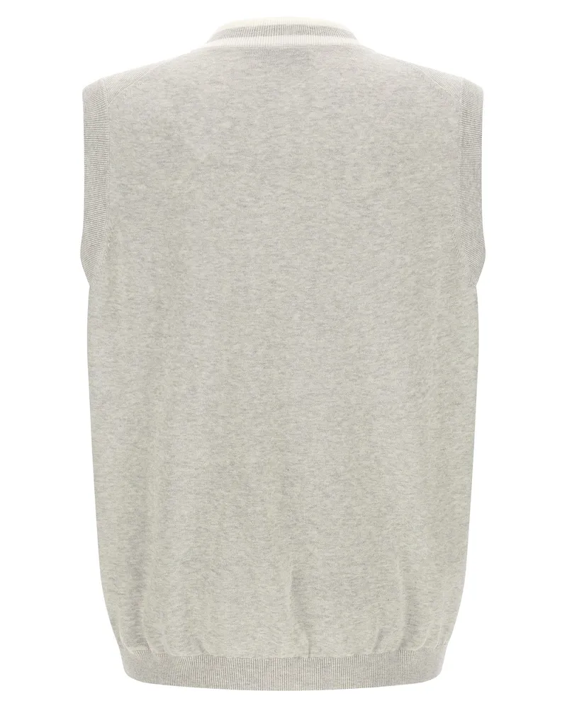 Brunello Cucinelli Logo-Embroidered Cotton Vest — Grey Grey