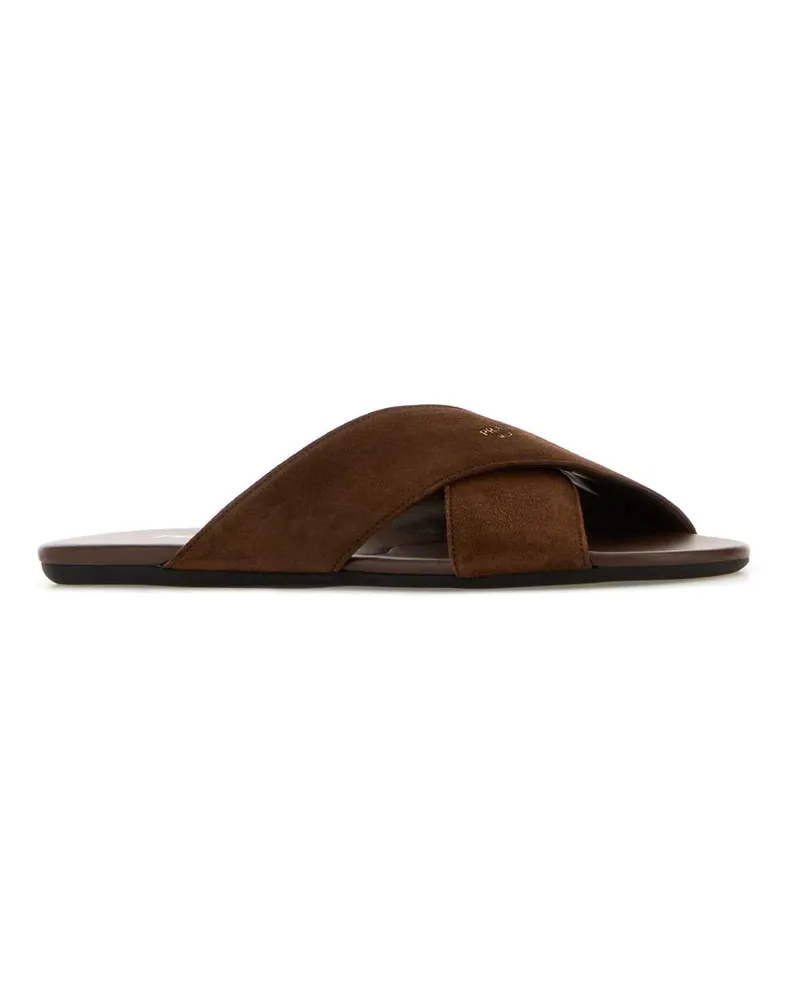Prada Women's Chocolate Suede Slippers Cacao Flat Shoes Brown