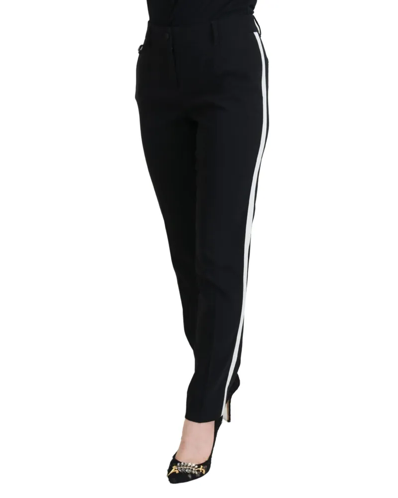 Dolce & Gabbana Black High Waist Women Pants Wool Silk Elastane Black