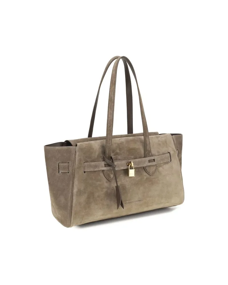 Brunello Cucinelli Women's Brown Calf Leather Bos Taurus Shoulder Bag Brown